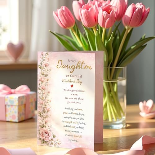 Beixian First Mother's Day Card for Daughter, First Mother's Day Gift for Daughter, Beautiful Floral Greeting Card for New Mom - 5