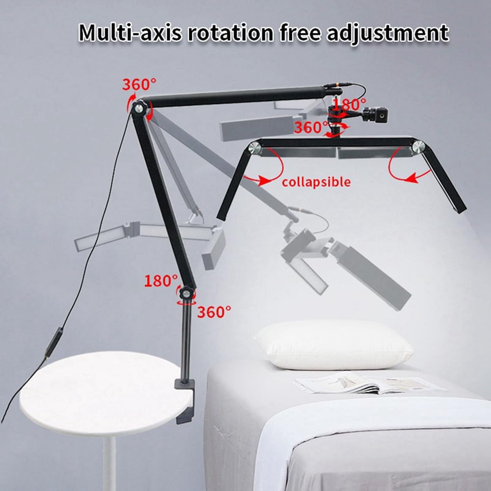 Lampada da Scrivania A Tre Lampade da 26 Pollici 30W con Bracci Pieghevoli A Sbalzo, Mezza Luna Pieghevole da 30W con Morsetto da Scrivania e, Spina EU.