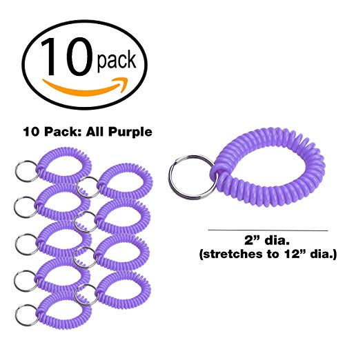 Image of Lucky Line 2 inch Spiral Wrist Coil with Steel Key Ring, Flexible Wrist Band Key Chain Bracelet, Stretches to 12 inch, Purple, 10 Pack (41065)