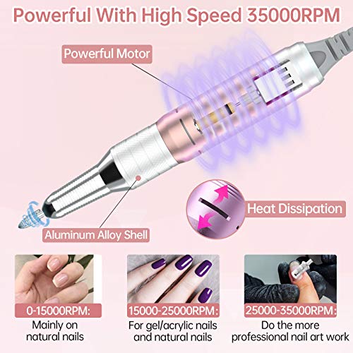 Torno eléctrico portátil para uñas, 35000 RPM, recargable miniatura 4