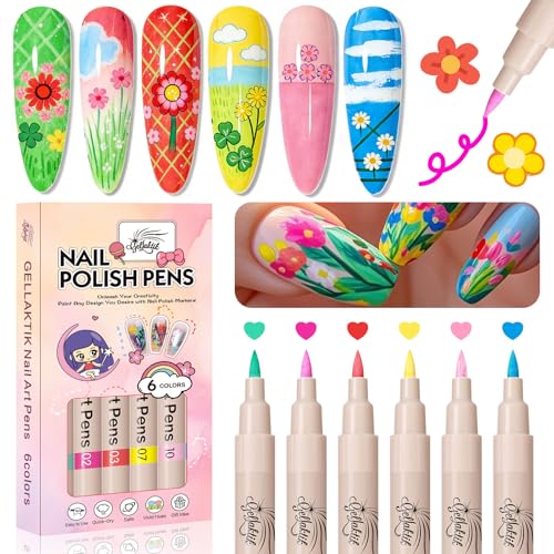 Image of Nail Art Pens,6 Colors 0.7mm 3D Nail Polish Pens for Women | Quick-Dryings, Nail Marker for DIY Paint /Dotting /Liner, Home & Salon Manicure Tools, Great Gift, Non-Toxic, Beginner Friendly