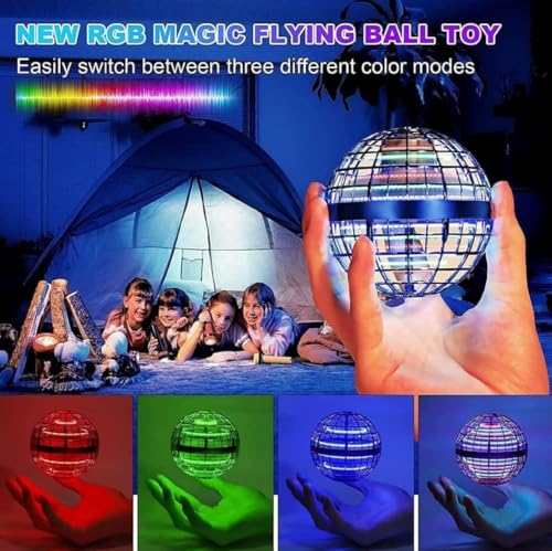 Image of Drumstone 𝗦𝗽𝗲𝗰𝗶𝗮𝗹 𝟓 𝗬𝗲𝗮𝗿 𝗪𝗮𝗿𝗿𝗮𝗻𝘁𝘆 Flying Ball Toy Magic Boomerang Spinner with RGB Lights | USB Rechargeable Flying Orb Fidget Toy | Hand Controlled Drone Ball for Kids & Adults