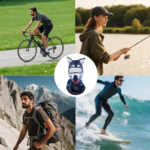 Mikovivi 3D Husky Sturmhaube Ski, Atmungsaktiv Skimaske Tier Lustiger Hund Sonnenschutz Gesichtsmaske Sonnenschutz für Motorrad Radfahren Musikfestivals Raves Outdoor Aktivitäten