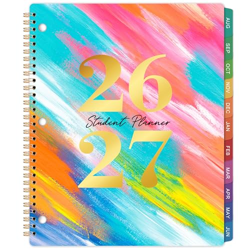 Student Planner 2026-2027 - School Planner, Aug. 2026 - Jun. 2027, 8.5" x 11", School Planner 26-27, 2026-2027 Academic Planner with 3-Hole Punched, Colourful Monthly Tabs & Stickers