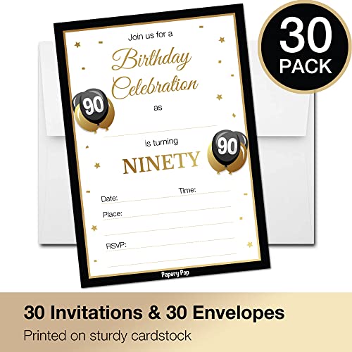 90th Birthday Invitations for Men or Women with Envelopes (30 Count) - 90 Ninety Year Old Anniversary Party Celebration Invites Cards - Thumbnail 2