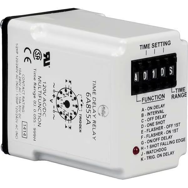 Time Delay Relay, 24VAC/DC, 10A, DPDT, Mfr: 5DRA3-A