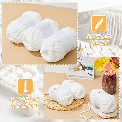 Perthlin 6 Pack Skeins Soft Chunky Yarn Thick White Chenille Velvet Blanket Yarn For Crochet Knitting Rug Clothes & Diy Crafts,100 Grams, 74.3 Yards #TOP2