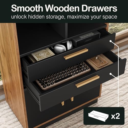 Image of ModernMate 73.3 inch Bookcase with 2 Drawers and Doors, 8 Storage Cubes