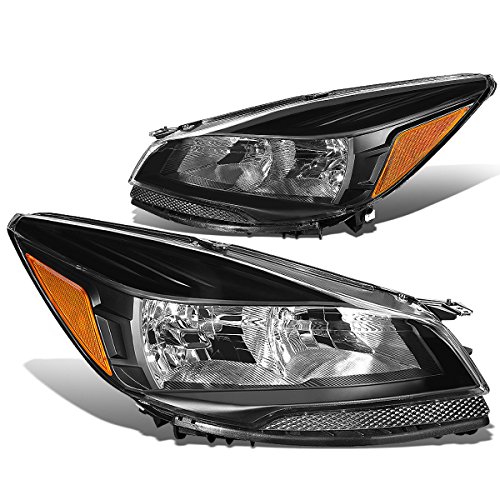DNA Motoring HL-OH-FESC13-BK-AM Black Amber Headlights Replacement For 13-16 Escape