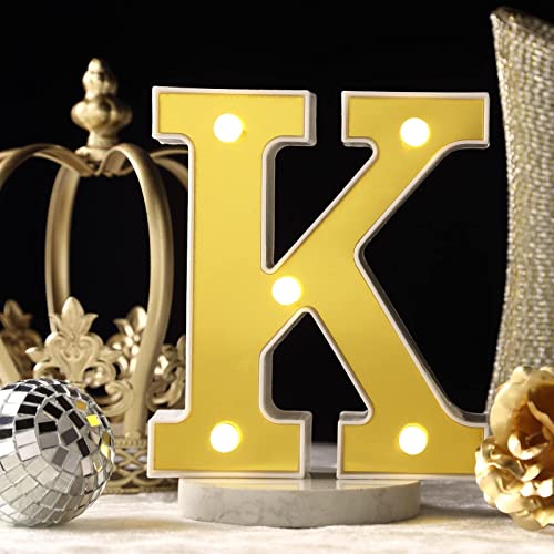 Image of Efavormart 6 inch Gold Marquee Letter K, Mirror Front Warm White LED Light Up 3D Sign, Battery Operated 72H Glow for Wedding Party & Wall Decor