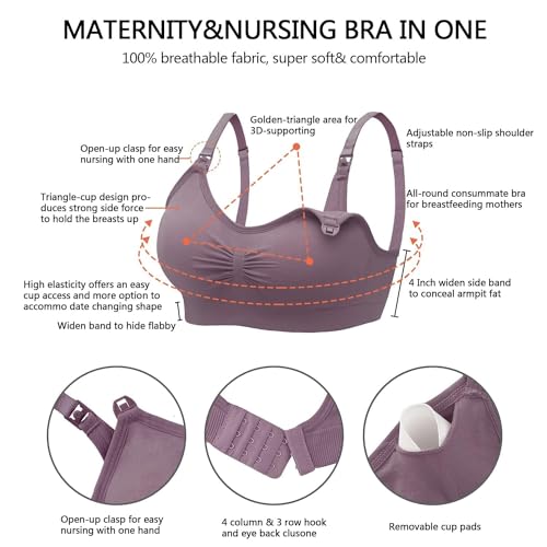Angelhood Nursing Bra 5 Pack Womens Maternity Breastfeeding Bra Seamless Wireless Sleep Bra with Bra Extenders