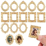 Tucnoeu Lot de 15 mini cadres photo vintage en résine, petits cadres photo antiques dorés ovales rectangulaires baroques pour maisons de poupées, ornements