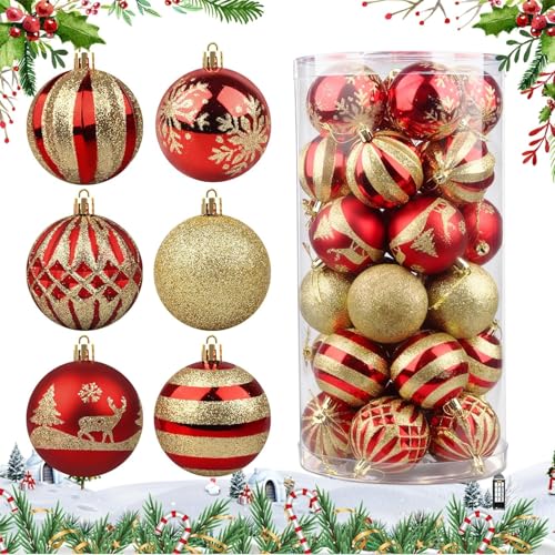 24 Stücke Kunststoff Weihnachtskugeln, Weihnachtsbaumkugeln Plastik,...