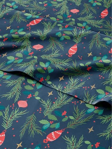 Full Christmas Garland Sheet Set - Holiday Xmas Pattern Bedding Set - Deep Pockets - Snug Fit - 4 Piece - Wrinkle Free & Easy Care - Comfy Festive Winter - Holiday Sheets for Women, Men, Kids & Teens