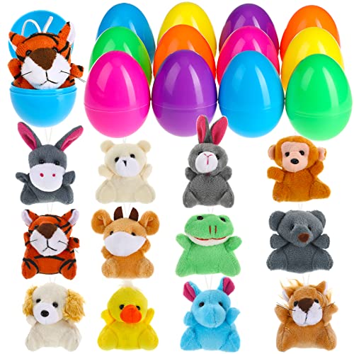 BILLMOSS Prefilled Easter Eggs with Mini Plush Toys, 12 Packs Easter Basket Stuffers Party Favours for Kids Easter Eggs Hunt (Pre-filled)