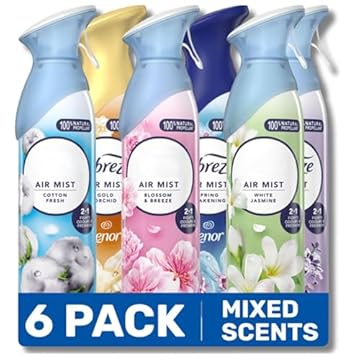 Febreze Air Mist Air Freshener Spray odour Eliminator Home & Office Fragrances - Mixed Scents - 185ml - Box of 6