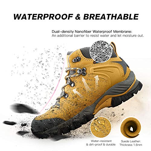 Clorts Women's Classic Hiking Boots Waterproof Suede Leather Lightweight Hiking Shoes Yellow US Women Size 8.5 Medium Width - Thumbnail 7