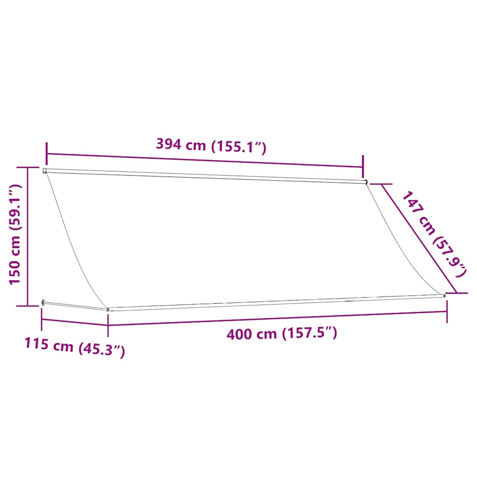 Wysuwana markiza 400 x 150 cm, obsługiwana ręcznie, regulowany kąt nachylenia, żółto-biała, 180 g/m², tkanina poliestrowa ze stalową ramą, do ogrodu i na balkon