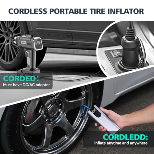 Image of CYCPLUS Tire Inflator Portable Air Compressor, 150 PSI Cordless Air Pump with Digital LCD Screen Pressure Gauge, Electric Pump for Car, Motorcycle, Bicycle and Balls