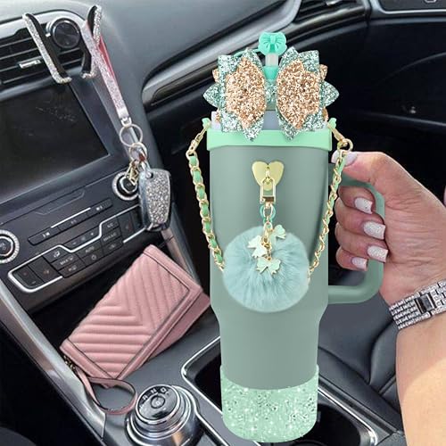 SEMATA Bling Bow Tumbler Accessories for Stanley Cup 30 40oz,Green — view 5
