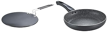Prestige Aluminium Hard Anodised Plus Cookware Induction Base Roti Tawa, 225mm, Black and Omega Deluxe Granite Fry Pan, 240mm, Black (36305)