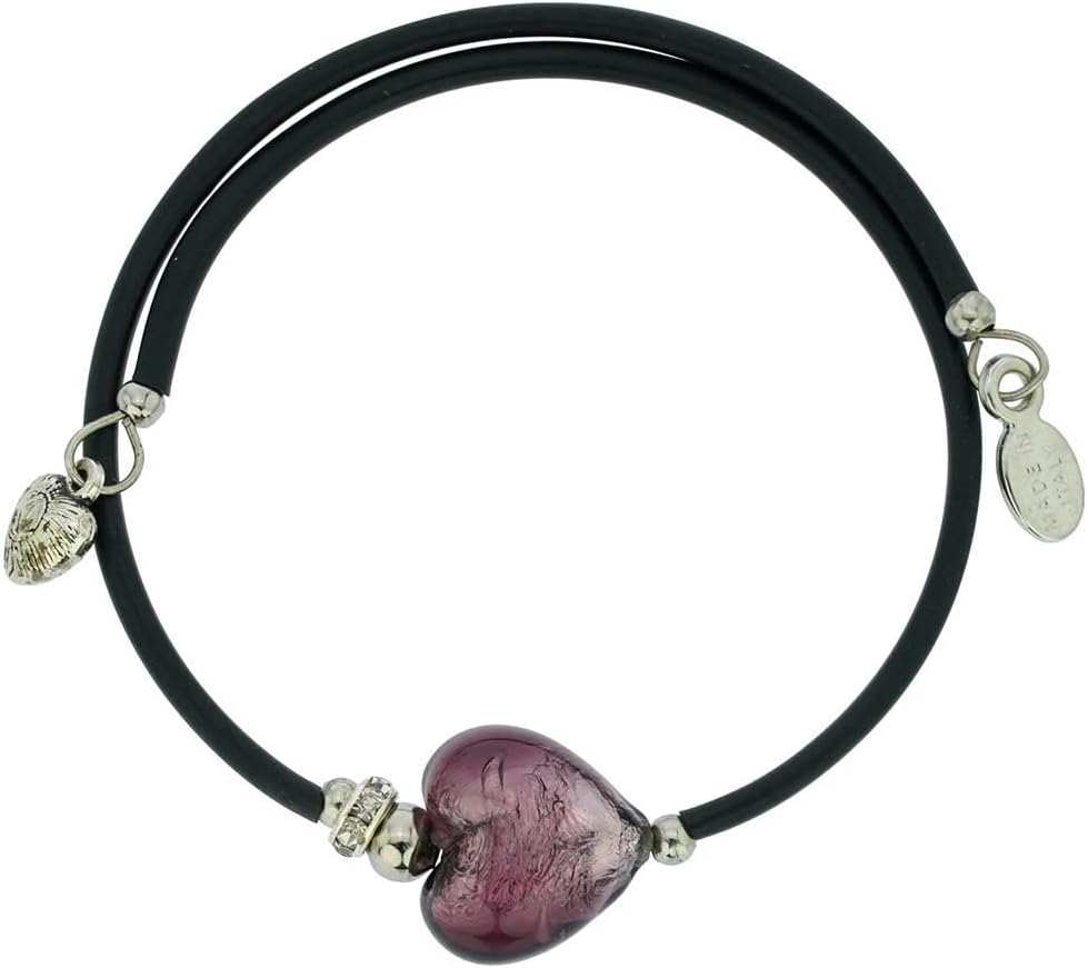 Glass Of Venice Murano Glass Venetian Glamour Heart Bracelet - Silver Purple