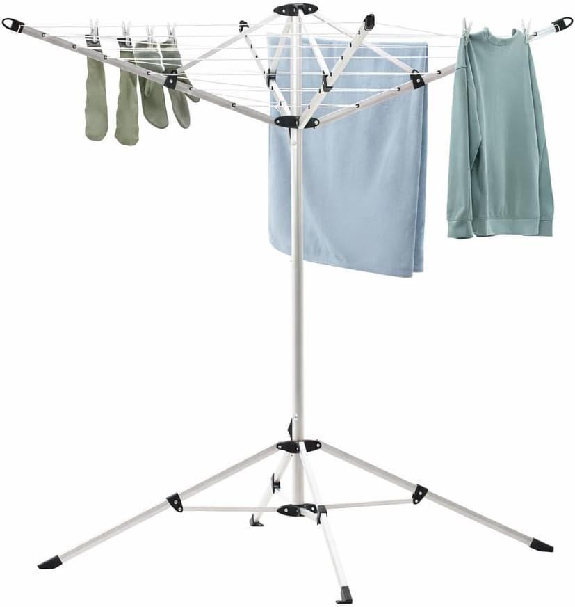 65FT Portable Umbrella Clothesline, 4-Leg Stable Freestanding Drying Rack for Indoor Outdoor Use, Foldable Rotary Laundry Rack with Adjustable Height, No Assembly