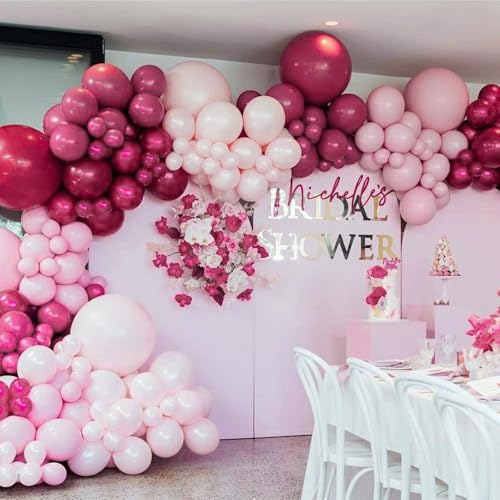 Image of PartyWoo Dusty Pink Balloon Arch Kit Garland 100 pcs Shades of Pink and Dusty Rose Balloons Different Sizes of 18 12 10 5 Inch for Valentine's Day Bridal Shower Wedding Anniversary Party Decorations