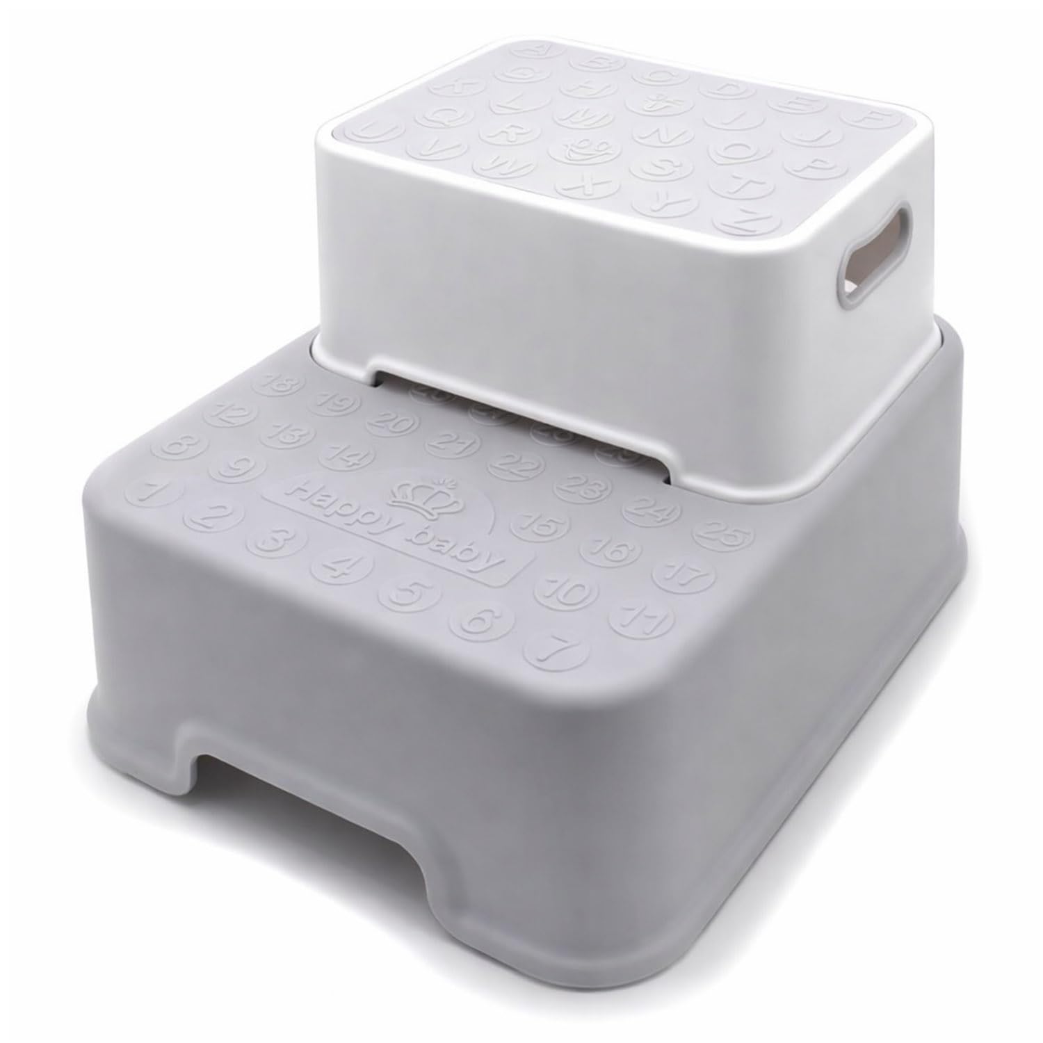 Greenfields Bathroom Step Stool for Kids, Double Height Extra Wide Toddler Step Stool with Non-Slip Feet, Sturdy Plastic Sink & Toilet Training Helper (Grey)