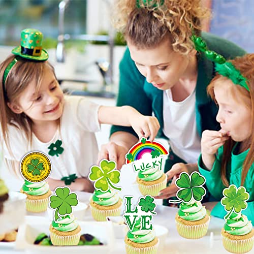 50 Pieces St Patrick’s Day Cupcake Topper Shamrock Four Leaf Clover Lucky Irish Theme Stickers (2 In 1) Saint Patrick’s Day Party Decorations #TOP1