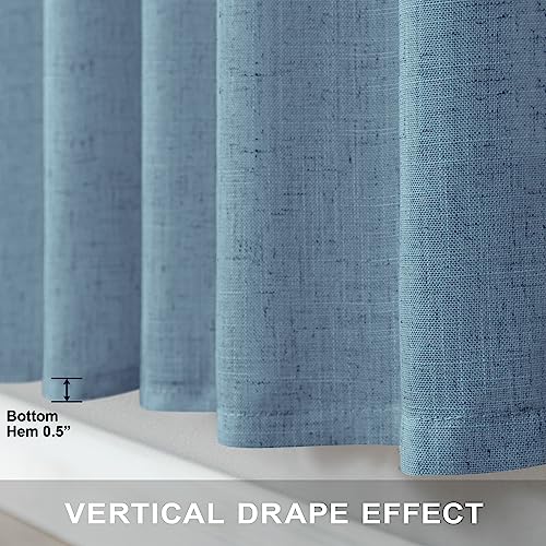 Pitalk Blue Curtains 38 Inch Wide for Small Window 2 Panel Set Back Tab Rod Pocket Linen Blend Semi Sheer Cafe Tier Narrow Curtain for Bathroom Kitchen Door Basement Width 38x45 Inch Length Stone Blue by Pitalk - Image 6