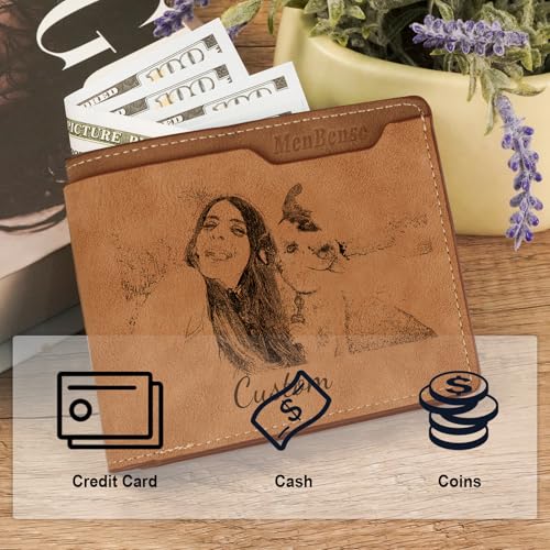 Custom Wallets for Men, Personalized Men's Wallet, Engraved Photo&Name Wallets, Customized Souvenirs for Husbands Fathers Boyfriends (Dark Khaki Letter)3