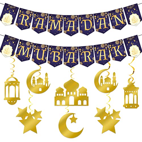 Ramadan Mubarak Banner Ramadan Decorazioni per feste Ramadan Mubarak Banner Ramadan Decorazioni per la casa Turbinii da appendere Ramadan Mubarak Decorazioni per forniture per feste