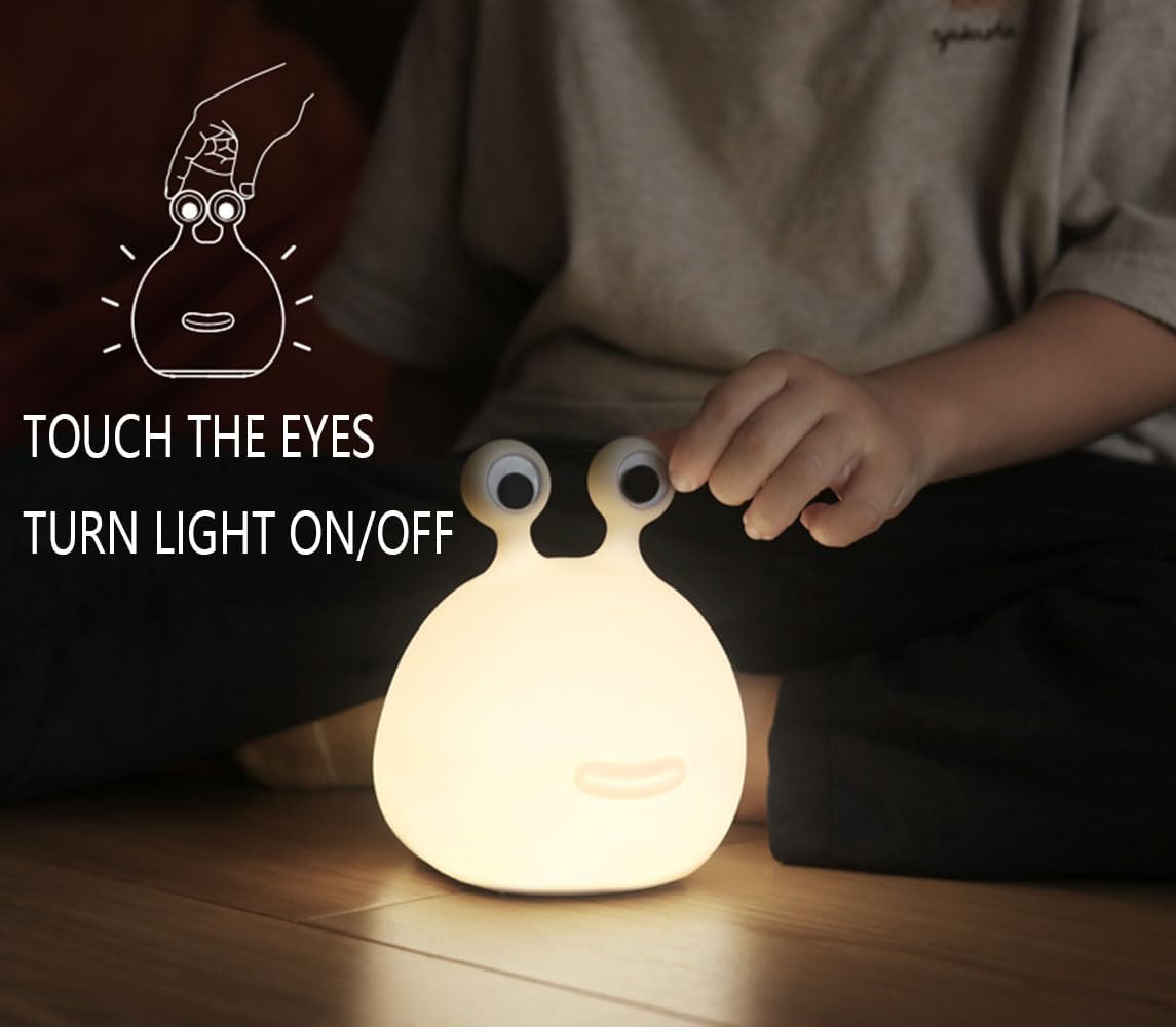 Lancoon Slug Night Light with Touch Sensor LED Cute Animal Bedside Lamp Soft Silicone 15 Mins Timer Setting Rechargeable Adjustable Brightness for Bedroom Nursery Breastfeeding