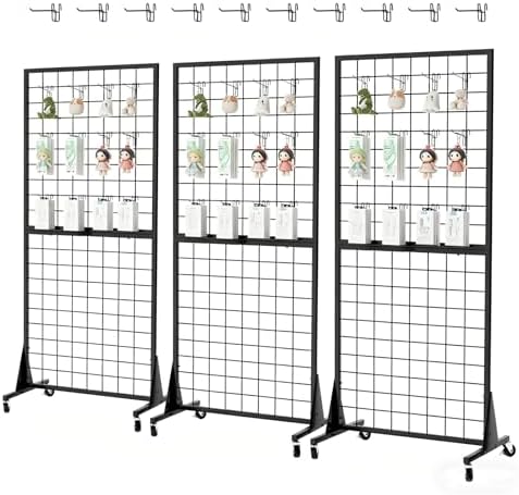 DEYEGELEA 3 Stück Gitterwand Stehend, Gridwall Präsentationsständer, 180 x 160 cm, Verkaufsstand mit dreieckiger Basis, Strapazierfähig, Bodenstehend, für Einzelhandel, Kunstmesse,
