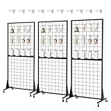 DEYEGELEA 3 Stück Gitterwand Stehend, Gridwall Präsentationsständer, 180 x 160 cm, Verkaufsstand mit dreieckiger Basis, Strapazierfähig, Bodenstehend, für Einzelhandel, Kunstmesse,Messestand