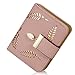 Women's Short Leather Card Holder Purse Zipper Buckle Elegant Clutch Wallet (Short Pink)