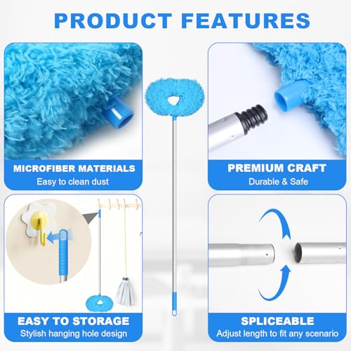 Image of Storystore Ceiling Fan Cleaner Duster - Adjustable Duster with Extension Pole,Dusters for Cleaning Fan Blade, Walls and Cobweb (Round / 4Claw)