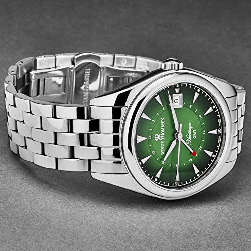 Men's 'Heritage' GMT Green Dial Stainless Steel Bracelet Swiss Automatic Watch 21010.23342