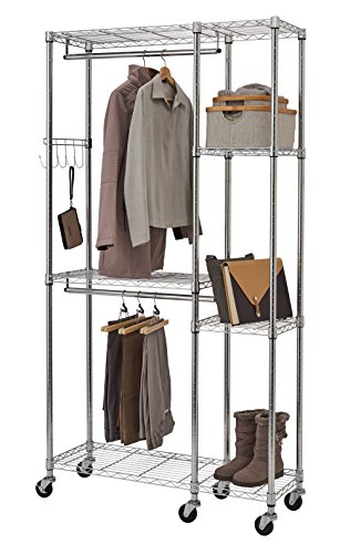Trinity Ecostorage Rolling Garment Rack With Shelves Hooks For Clothing Storage For Bedroom, Closet Organization, Entryway, And More, Chrome, 41” W X 14” D X 76” H #TOP7