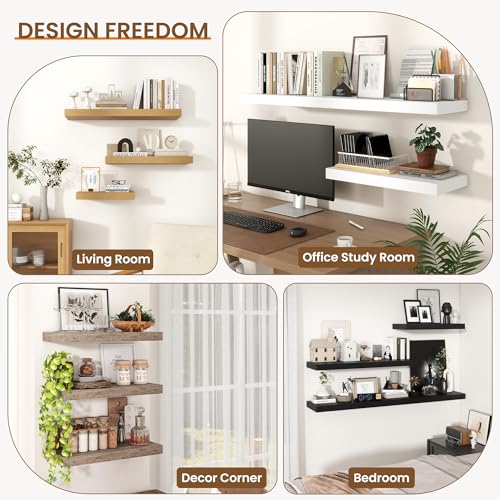 Axeman 36Inch Floating Shelves for Wall, 2 Pack Shelves for Bedroom, Bathroom, Kitchen, Hanging Wall Mounted Rustic Wood Shelf with Invisible Brackets for Books Decor, Rustic Brown