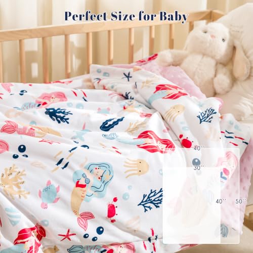 Image of PHF Minky Baby Blanket for Girls with Double Layer and Soothing Raised Dotted Backing, Soft and Lightweight Reversible Receiving Blanket for Newborns, Infants, Babies, 30x40 Inches, Mermaid