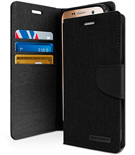 Goospery Canvas Wallet For Samsung Galaxy S7 Case (2016) Denim Stand Flip Cover - Black #TOP26