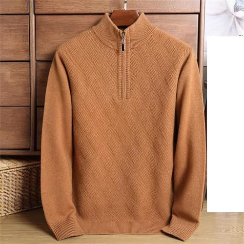 Kelsiop Men's Pullover Thickened Warm Striped Jacquard Zipper Half High Collar Korean Fashion Casual Knitted Sweater2