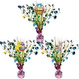 3 Pcs Easter Egg Spray Centerpiece,Balloon Weight Centerpieces Colored Metallic Strands Die-Cut Foil