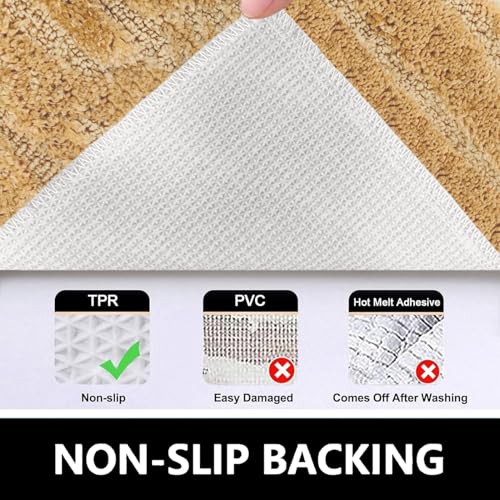 Image of Luxe Home Super Soft Microfiber Bath Mats Non-Slip TPR Backing Scotland Maze Cut Water Soak Bathroom Mat & Door Mats for Home Combo (38x58 cm) - Gold
