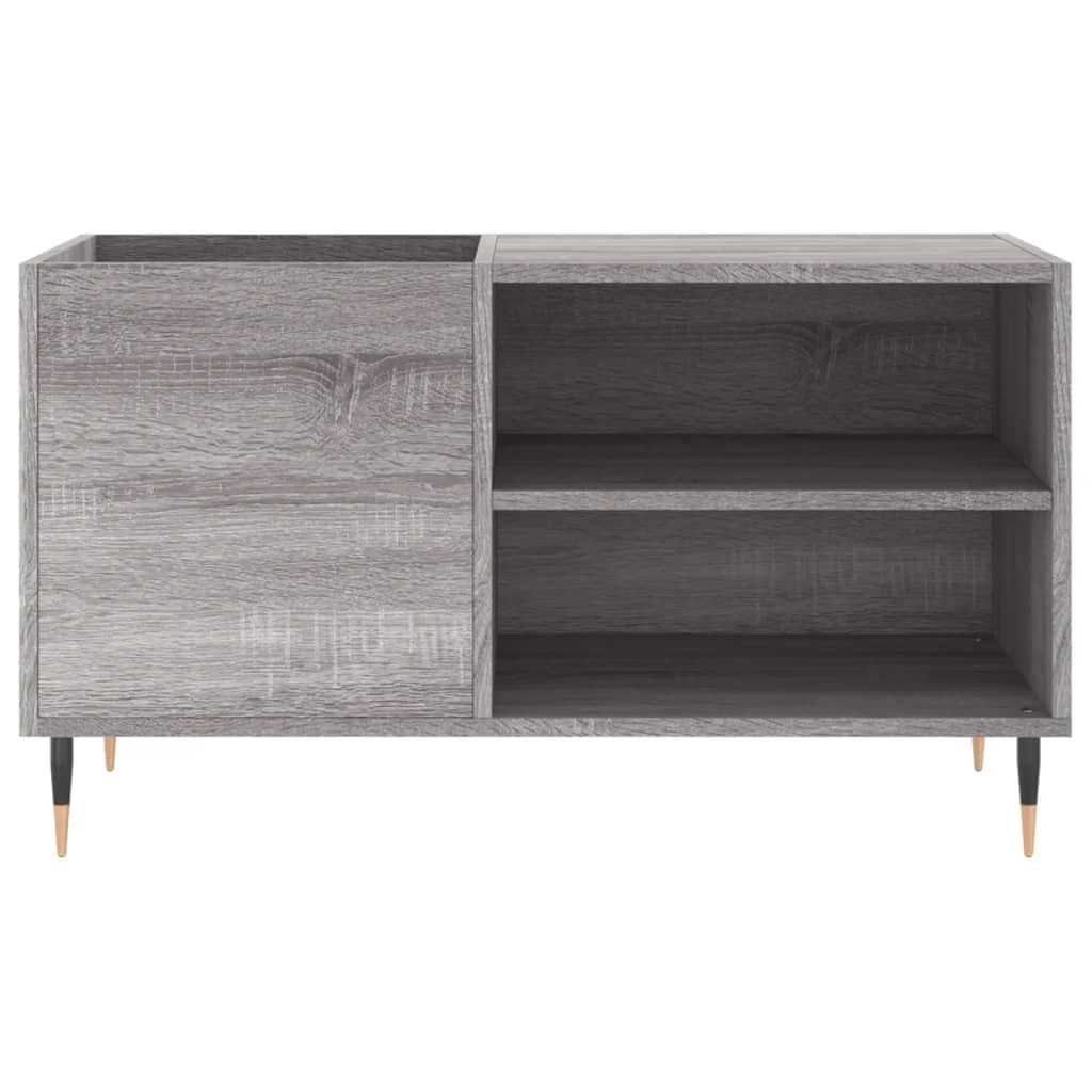 Armadio per dischi grigio Sonoma, 85 x 38 x 48 cm, scaffale in vinile | Tavolo per giradischi industriale con gambe in ferro per il soggiorno, ideale come mobile fonofonico e organizer per LP