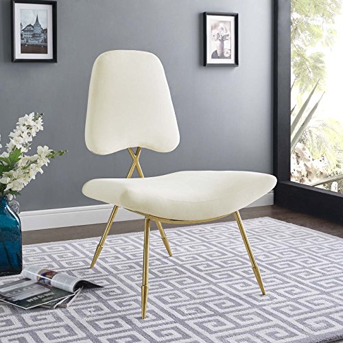 Modway Ponder Performance Velvet Upholstered Modern Lounge Accent Chair In Ivory With Gold Stainless Steel Legs #TOP1