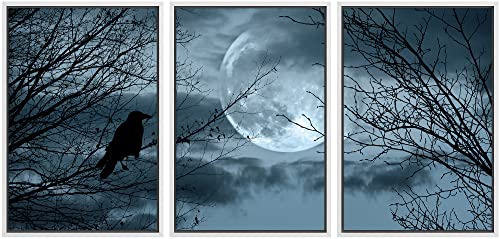 wall26 - Full Moon Halloween Background Framed Canvas Art Wall Decor - 16"x24"x3 White