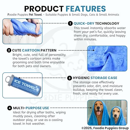 Image of Foodie Puppies Pet Bath Ultra-Absorbent & Machine Washable Towel | Suitable for Small, Medium Large Dogs and Cats (Pack of One) - Color May Vary
